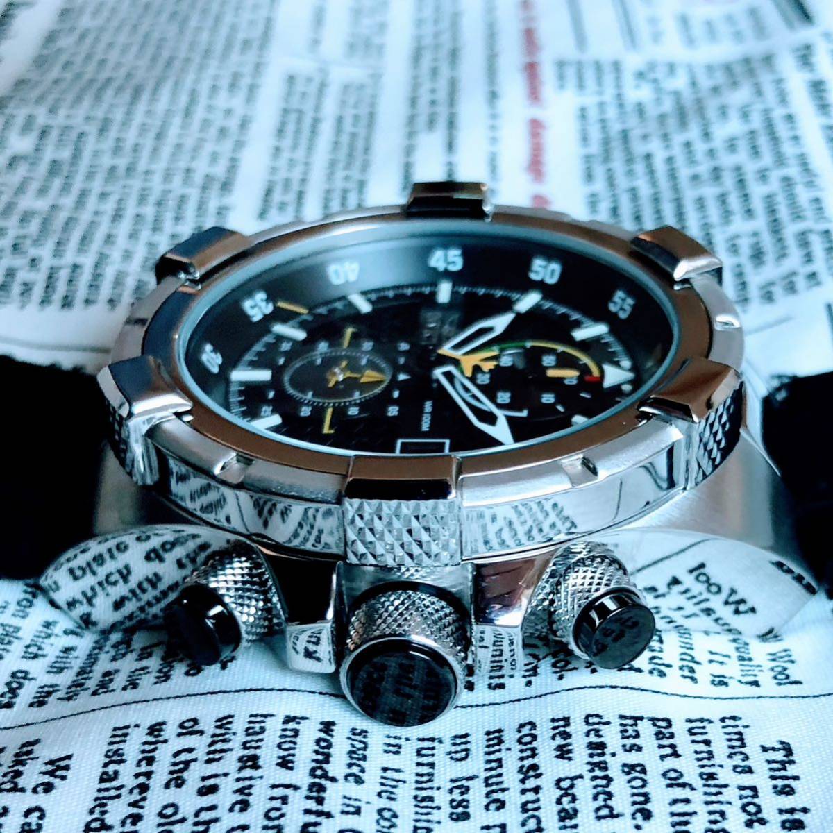 #2718【コックピット風】メンズ 腕時計 インビクタ Invicta クォーツ 黒文字盤 Quartz 動作良好 クロノグラフ 3針 インヴィクタ カレンダー_画像8