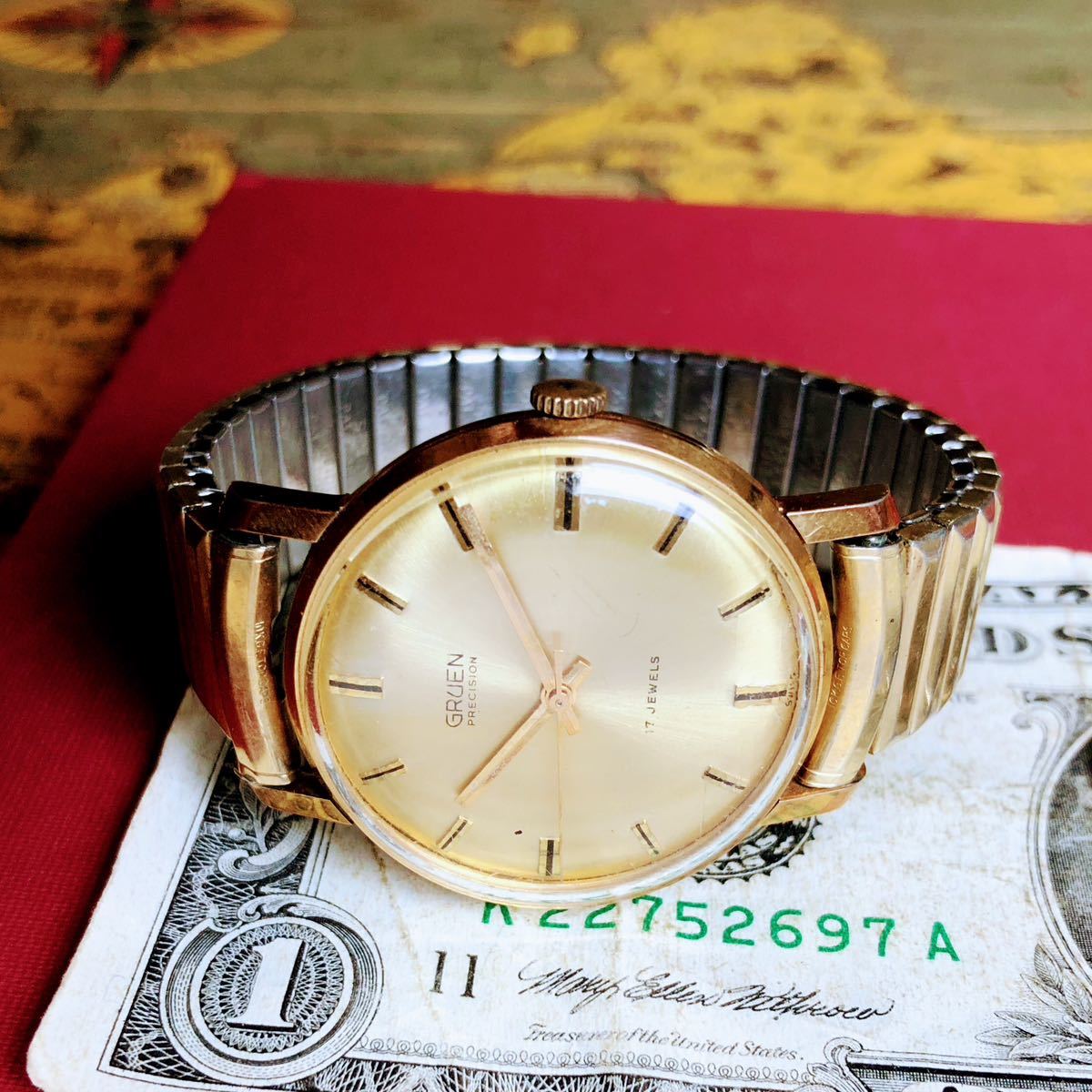#2752【１円スタート】メンズ 腕時計 グリュエン GRUEN 動作品 アンティーク ヴィンテージ 17石 機械式 手巻き 金張り ゴールドF 1960年代_画像7