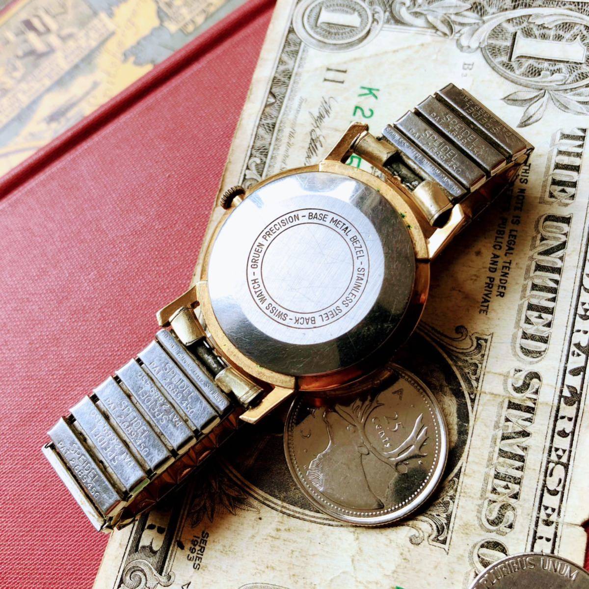 #2752【１円スタート】メンズ 腕時計 グリュエン GRUEN 動作品 アンティーク ヴィンテージ 17石 機械式 手巻き 金張り ゴールドF 1960年代_画像9