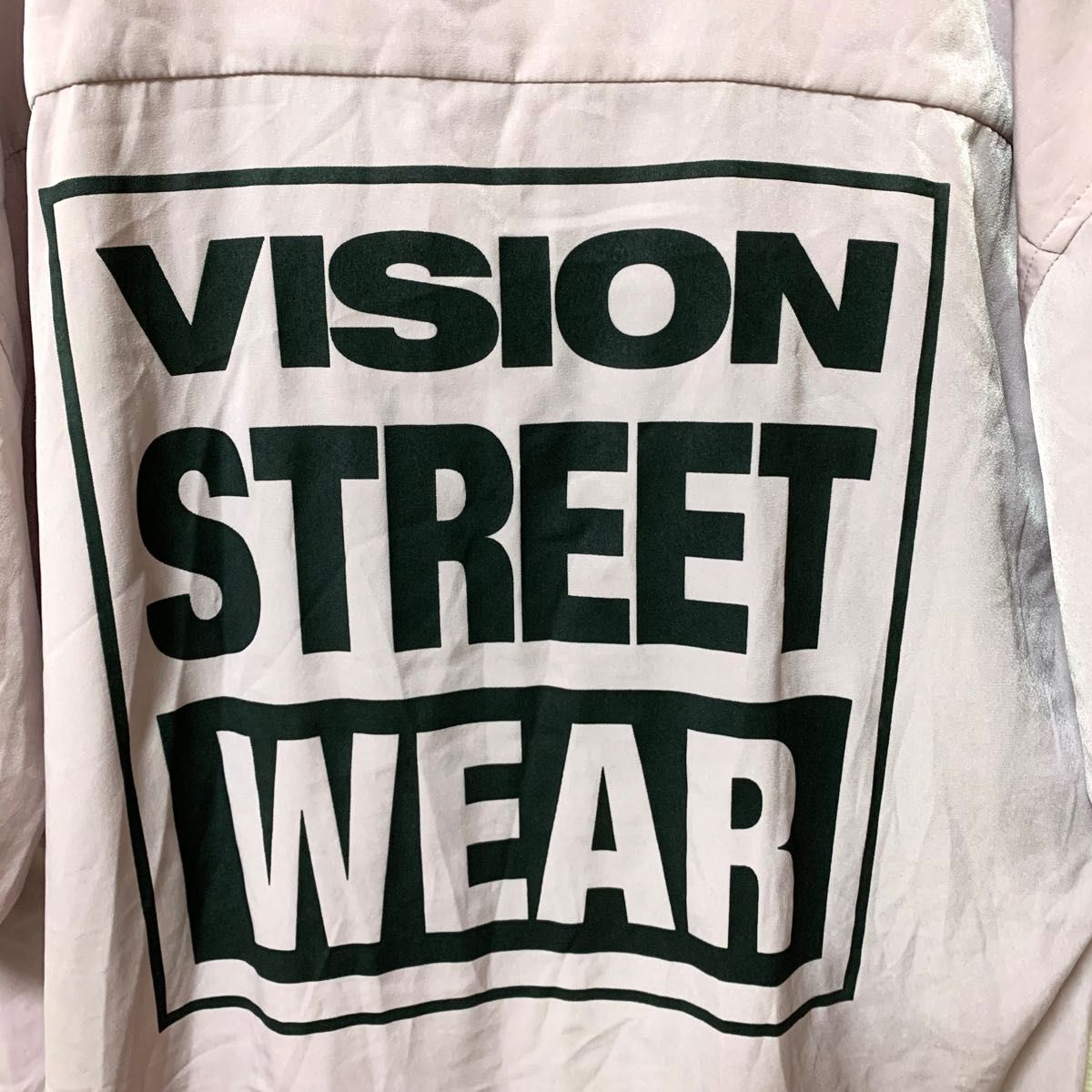 VISION ビジョン 半袖Tシャツ ビッグロゴプリント オープンカラー M 古着 薄ピンク ワークシャツ