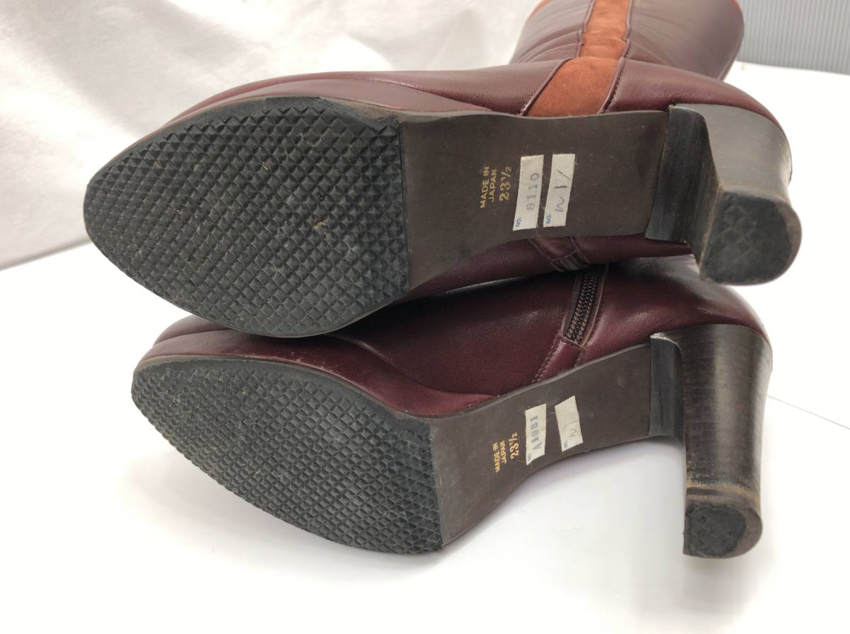 akakura leather long boots lady's 23.5cm Brown jockey boots red kla23092803
