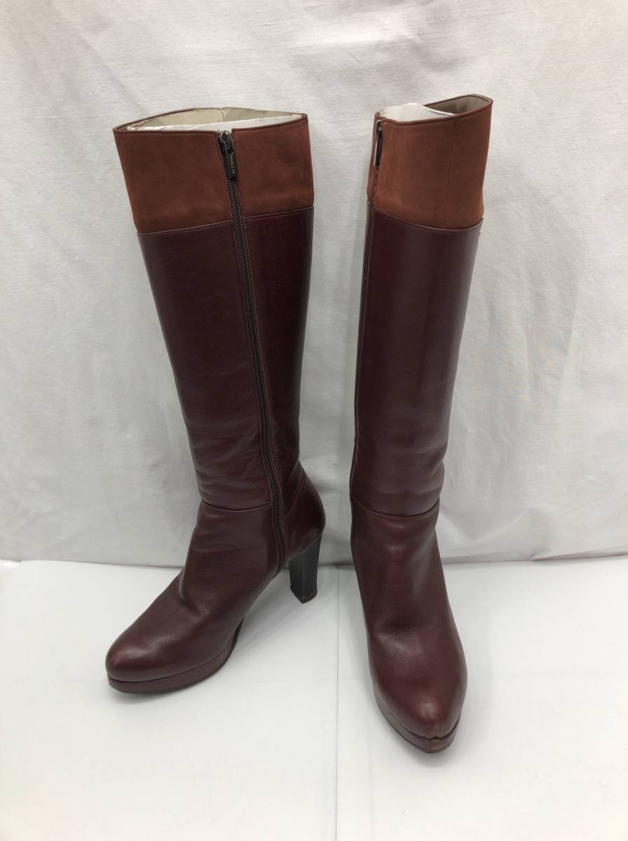 akakura leather long boots lady's 23.5cm Brown jockey boots red kla23092803