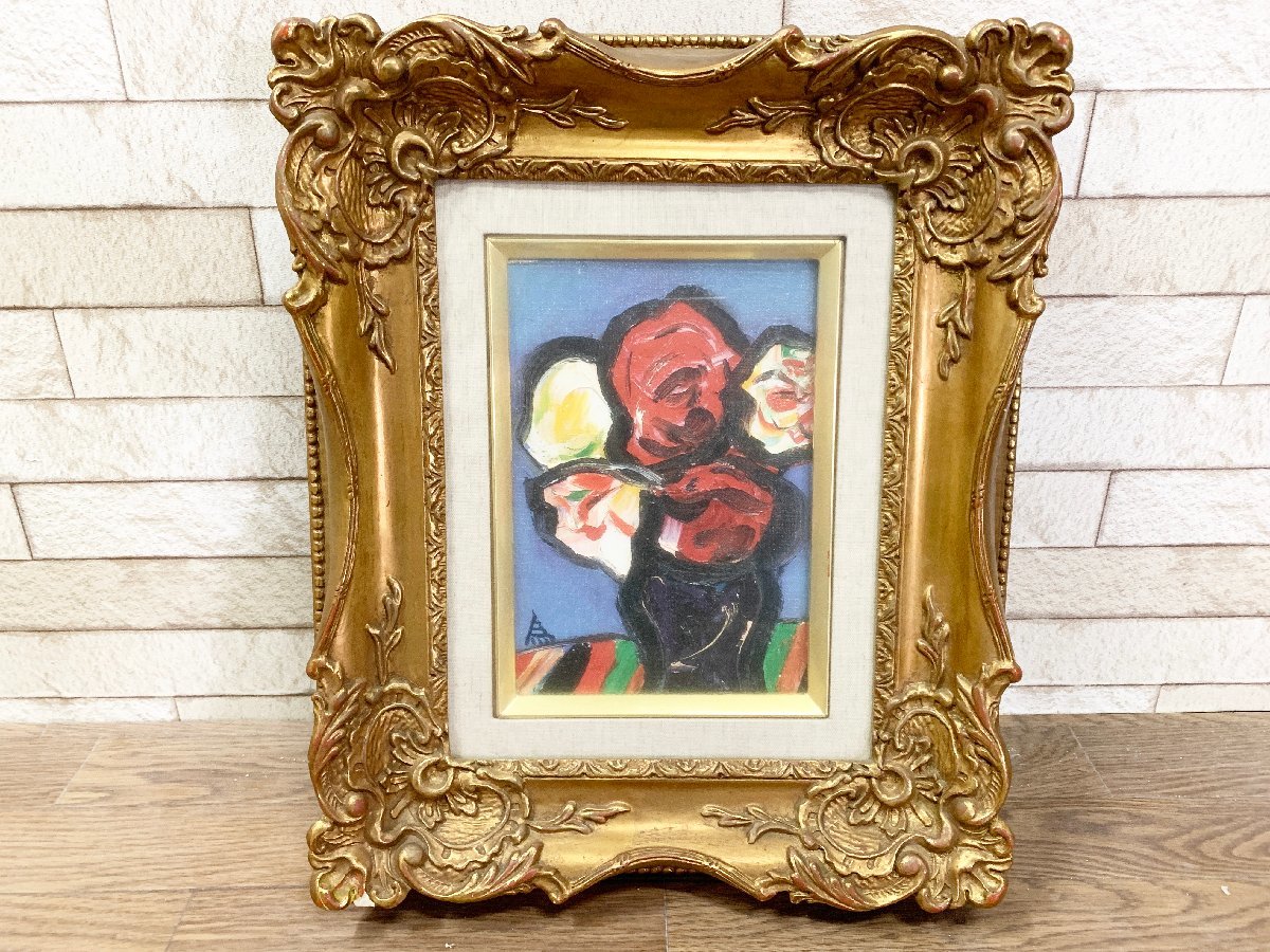 宮田為義 薔薇の絵 バラ 花の絵 油彩 油絵 額縁付き 壁画 額 絵画