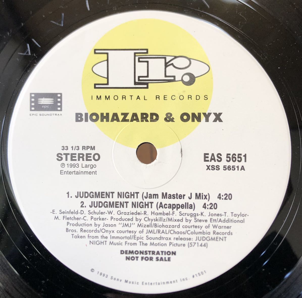 激レア 正規なし 倉庫出 1993 Biohazard & Onyx / Judgment Night Original US Promo 12 Immortal Records EAS 5651 Hardcore HipHop 絶版の画像1