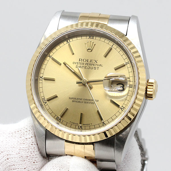 ロレックス ROLEX デイトジャスト 16233 シャンパン文字盤 W番 YG/SS メンズ腕時計 自動巻き_画像9