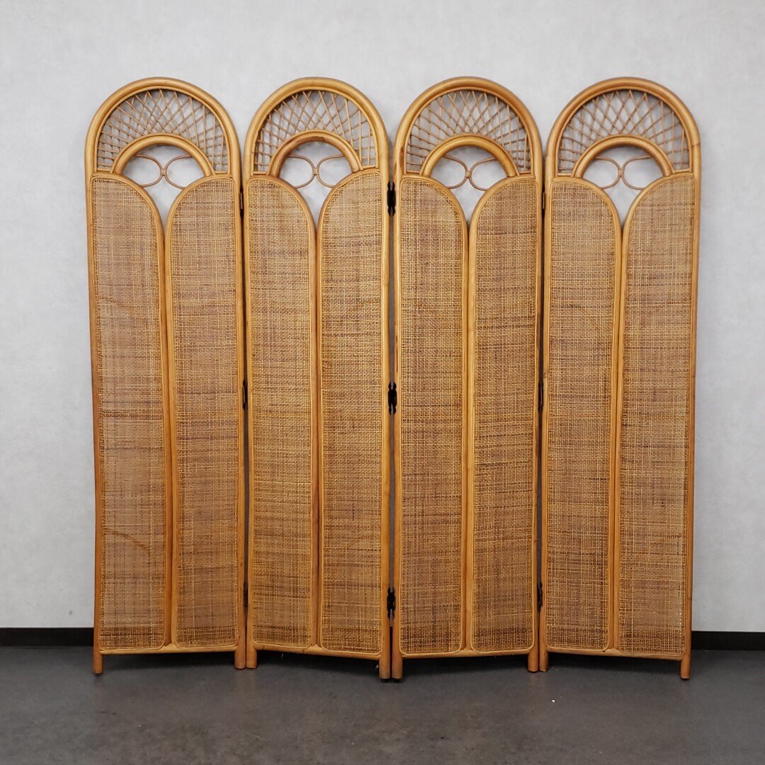  rattan 4 ream partitioning screen rattan rattan partitioning screen folding screen partition 4 ream rattan furniture folding type eyes .. natural material antique old Japanese-style house retro [220z150]
