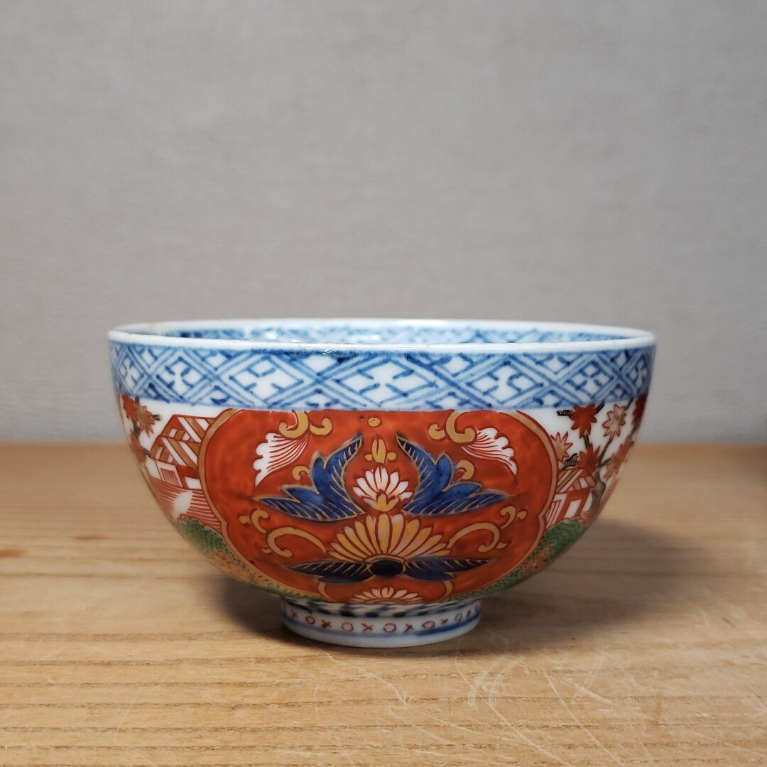 九谷焼 茶碗 一対 古九谷? 赤絵 金彩 手描き ペア茶碗 ご飯茶碗 九谷焼 茶碗 一対 古九谷? 赤絵 金彩 手描き ペア茶碗 ご飯茶碗