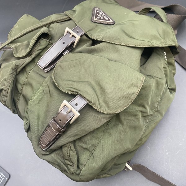 独創的 G0922 PRADA プラダ ヨゴレ有 バッグ 緑 ナイロン ダーク
