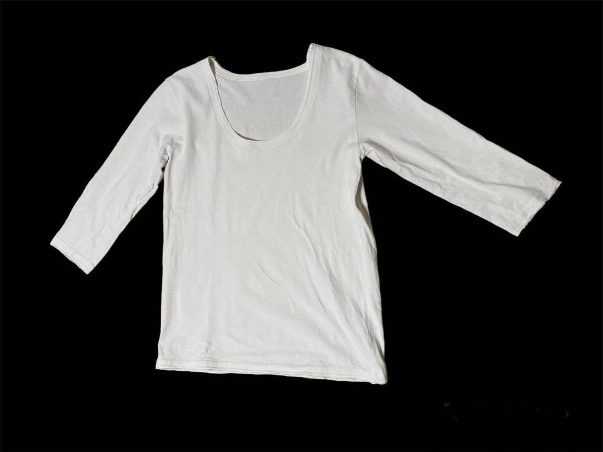 Uネック カットソー Tシャツ カットオフ 七分袖 ホワイト 白 CAMBIO 切りっぱなし ハーフスリーブ ライダース_画像2