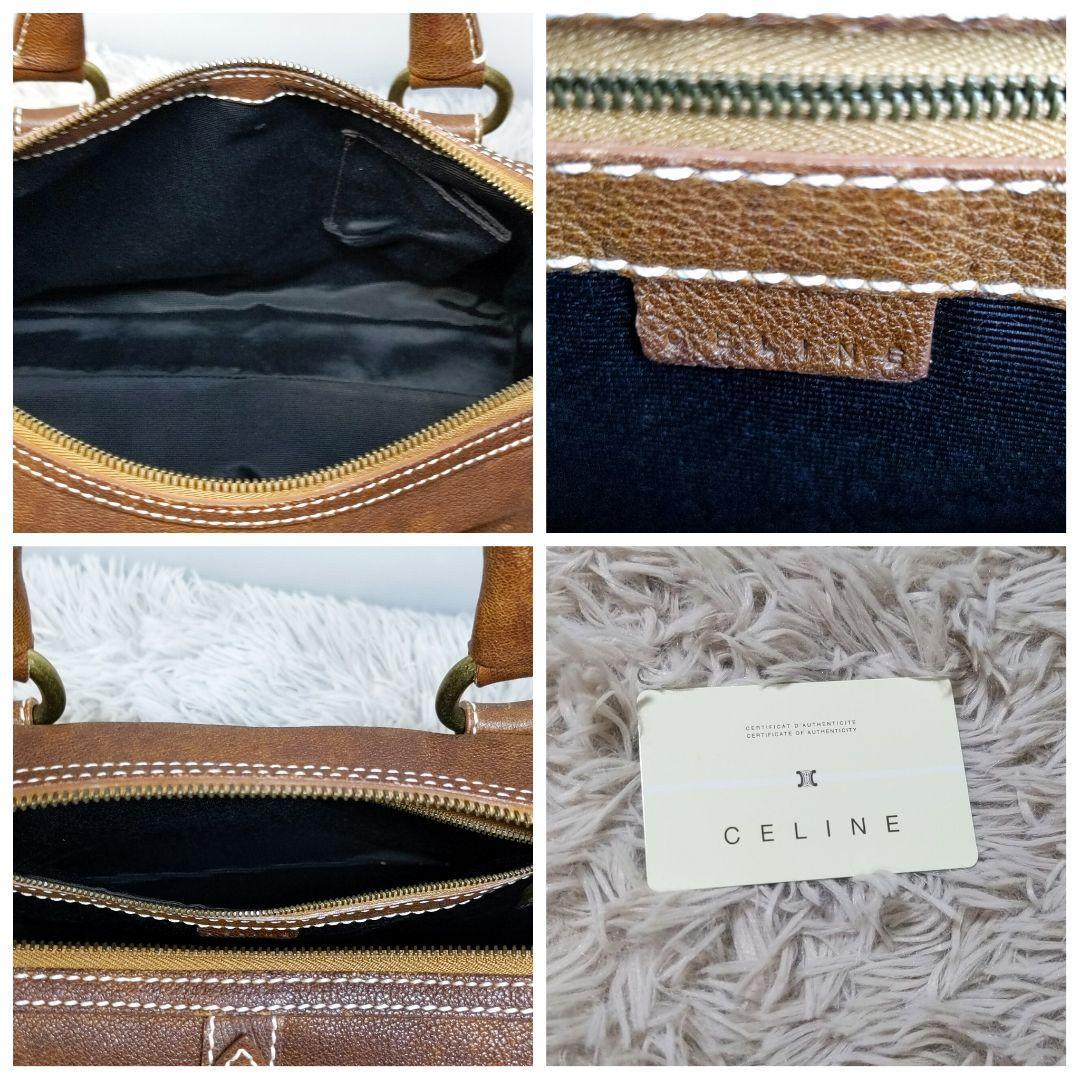 希少 CELINE ハンド バッグ 馬車金具 レザー 男女兼用 セリーヌ 茶 ミニボストンバッグ ハンドバッグ ビジネスバッグ 通勤 サークルロゴ_画像10