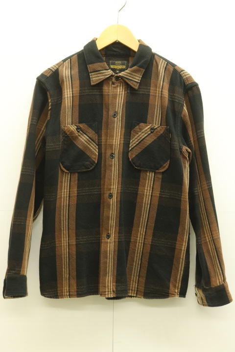 RATS メンズネルシャツ M COTTON CHECK FLANNEL SHIRT RATS M 黒 ブラック 茶 ブラウン チェック【中古】_画像1