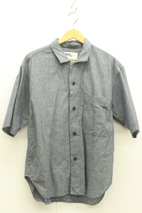 正規逆輸入品】 MHL. S メンズ半袖シャツ MHL 21ss 無地【中古】 藍