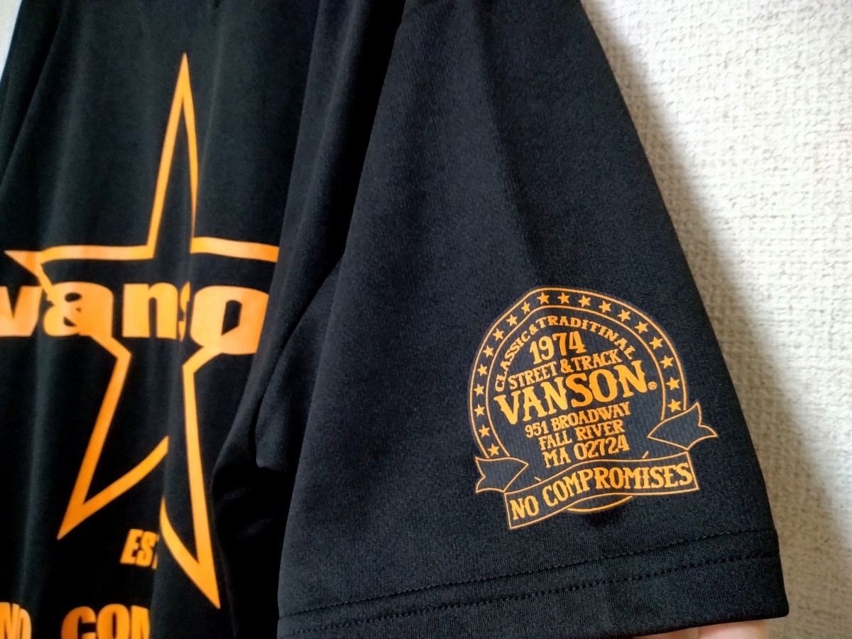 VANSON 美品　使用感少　ポリエステル　Tシャツ　メンズ　L ブラック　黒　オレンジ　スター　星　バンソン　バイク　ストリート　_画像6