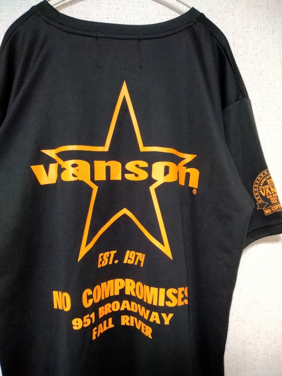 VANSON 美品　使用感少　ポリエステル　Tシャツ　メンズ　L ブラック　黒　オレンジ　スター　星　バンソン　バイク　ストリート　_画像4