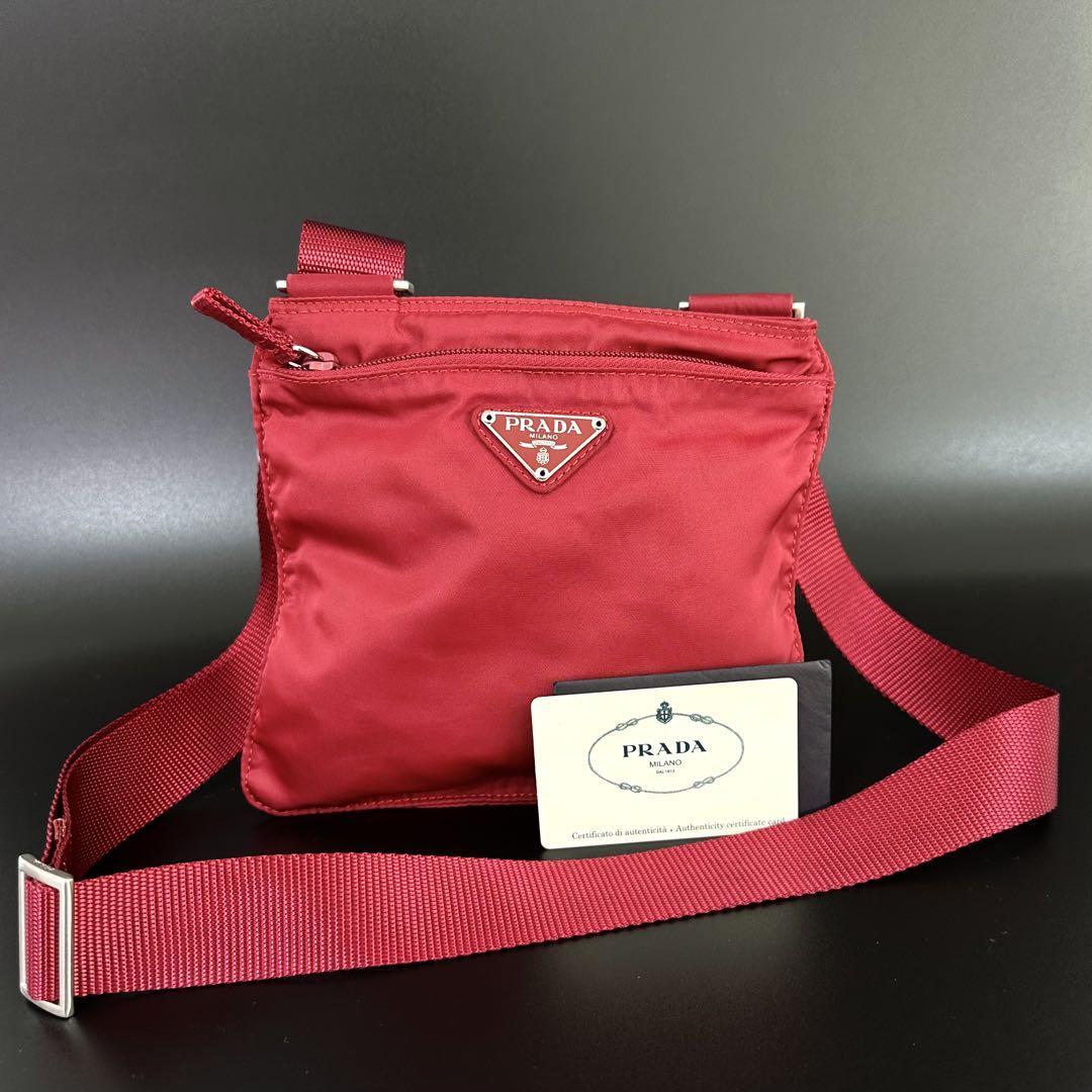 新発売】 PRADA プラダ 赤 レッド ROSSO レザー ナイロン ショルダー