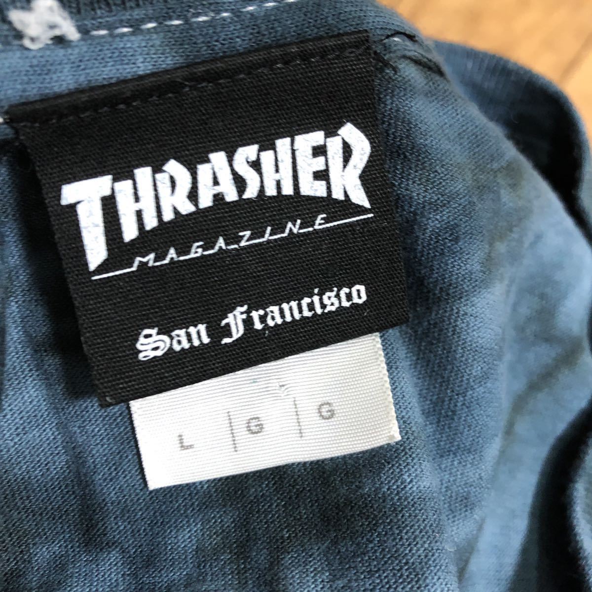 ★THRASHER スラッシャー 半袖Ｔシャツ タイダイ染め Lサイズ ハイチ製 ブルー系 スケーター_画像2