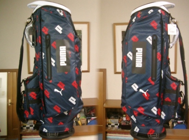 未使用　ＰＵＭＡ　プーマ　男女可　取っ手付　軽量モデル　プリント文字柄　合繊素材　紺赤白　ゴルフバッグ