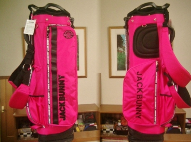 未使用　ジャックバニー　ユニセックス　取っ手付　アクティブ・デザイン　合繊素材　ピンク黒　スタンドバッグ