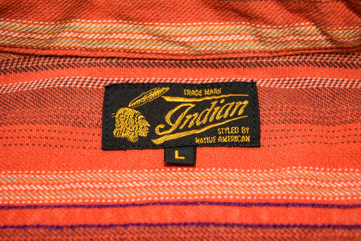Indian インディアン コットン 100% コンチョボタン ライトネル 長袖 シャツ XL 春 (H0090705)_画像4