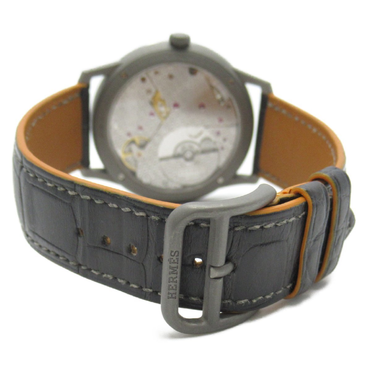 HERMES エルメス 腕時計 スリムドゥエルメス 腕時計 ウォッチ グレー系 チタン 中古 メンズ_画像4