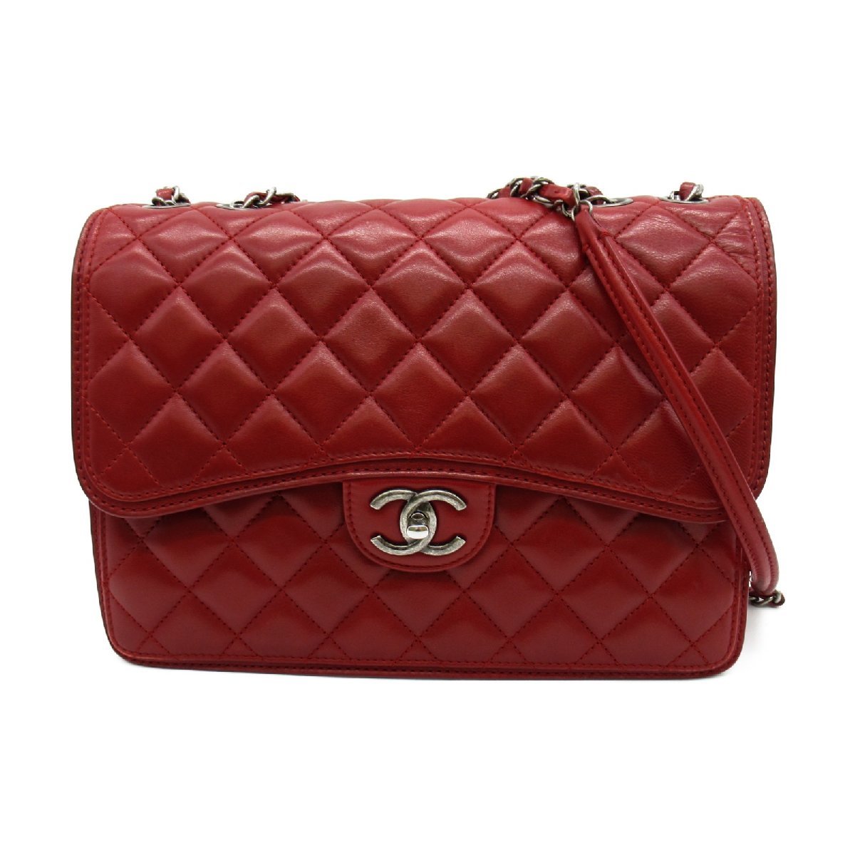 良質 CHANEL レディース 中古 ラムスキン（羊革） レッド ショルダー