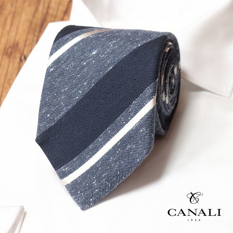 CANALI/ジャガード ネクタイ 美艶 シルク100％ ストライプ柄 イタリア製 クラシック トラッド ビジネス 新品/紺/ネイビー/hb612/