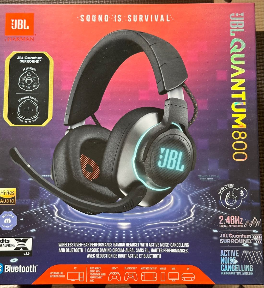 JBL QUANTUM 800 ゲーミングヘッドセット 7.1chサラウンドヘッドホン 3.5MM+2.4GHzワイヤレス接続