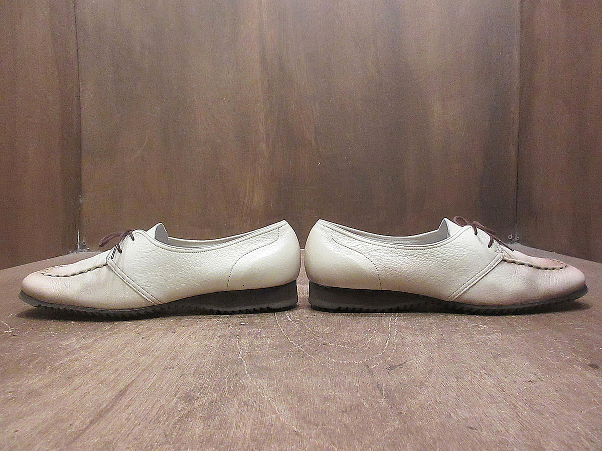 ビンテージ70's●DEADSTOCKレディースモックトゥレザーシューズアイボリーsize 7 1/2 B●230904i2-w-dshs-245cmデッドストック革靴_画像4