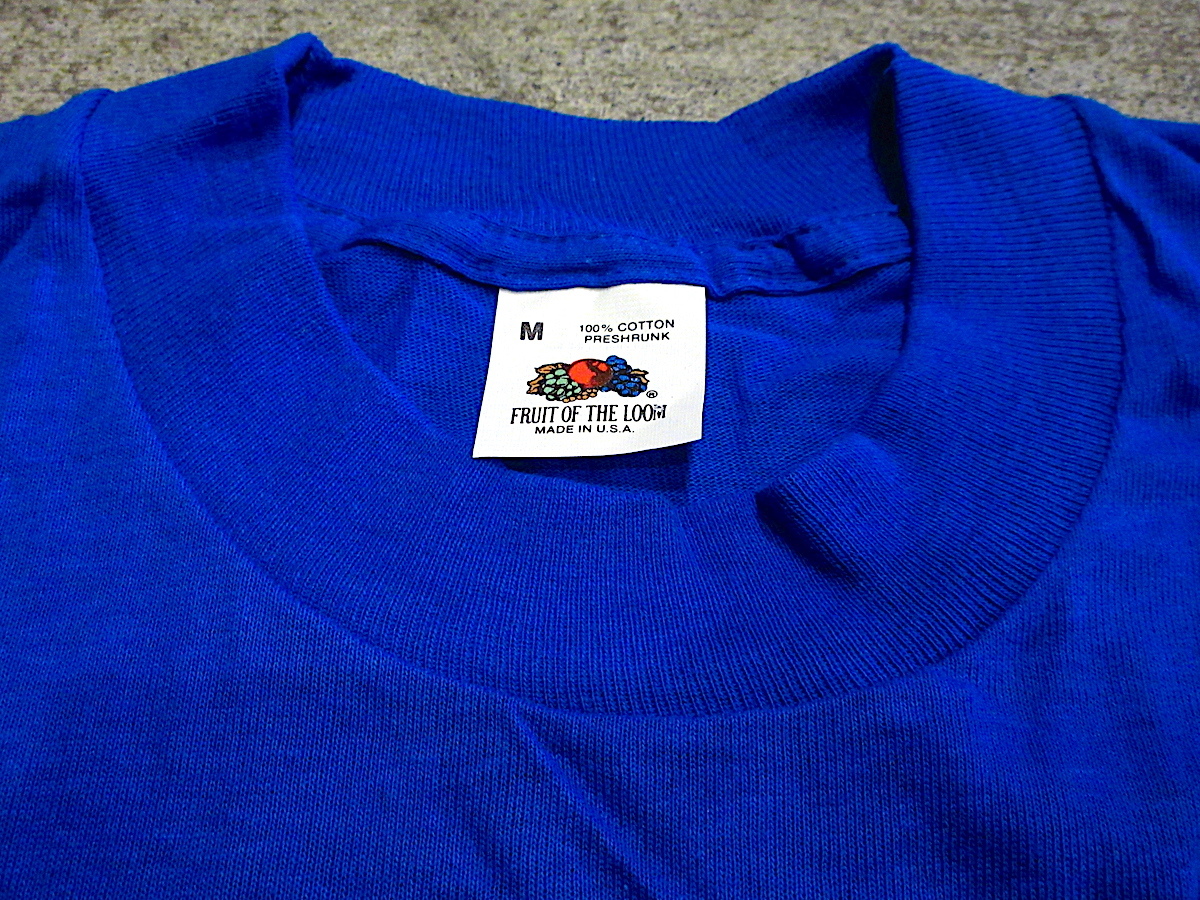 ビンテージ80's●DEADSTOCK FRUIT OF THE LOOMコットンポケットTシャツ青size M●230912c1-m-tsh-pl 1980sフルーツ半袖無地_画像6