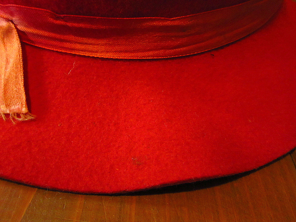 ビンテージ70’s●レディースフェルトハット赤size L●230923k1-w-ht-flt 1970sウール帽子レトロファッション小物_画像7