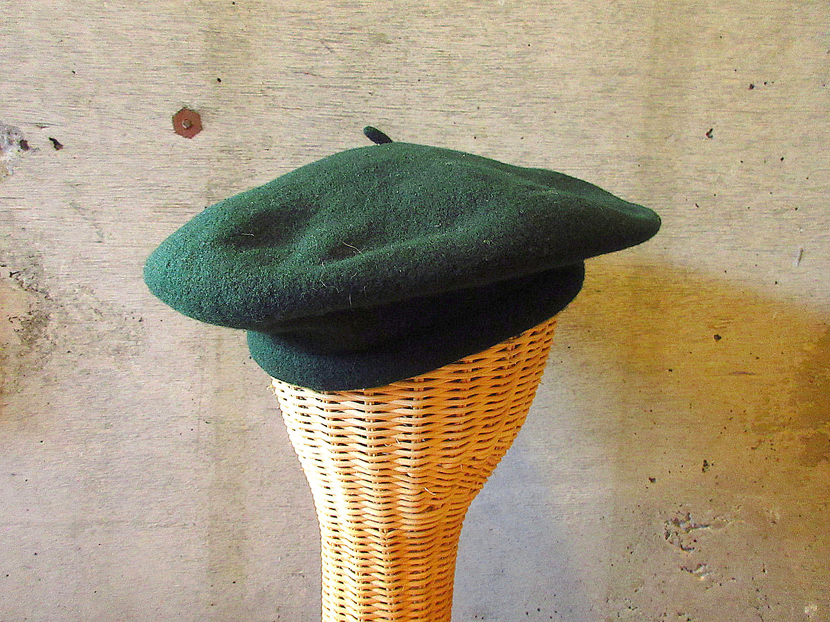 ビンテージ60’s70’s●Beret Basqueウールベレー帽緑●230930k7-m-cp-ber 1960s1970s古着メンズファッション小物_画像3