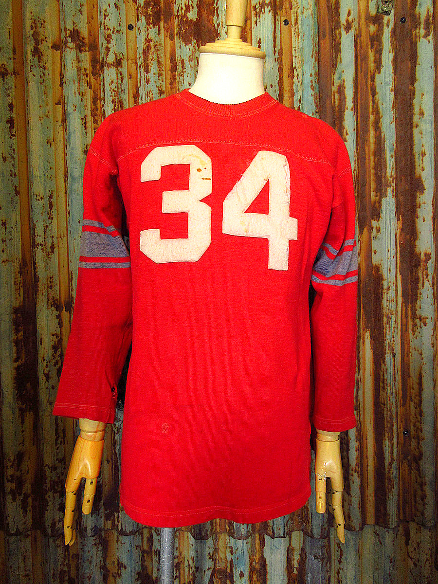 ビンテージ40’s●JAMES W. BRINEウールフットボールシャツ赤size 46●230926k2-m-ostsh 1940sメンズニットセーターナンバリング