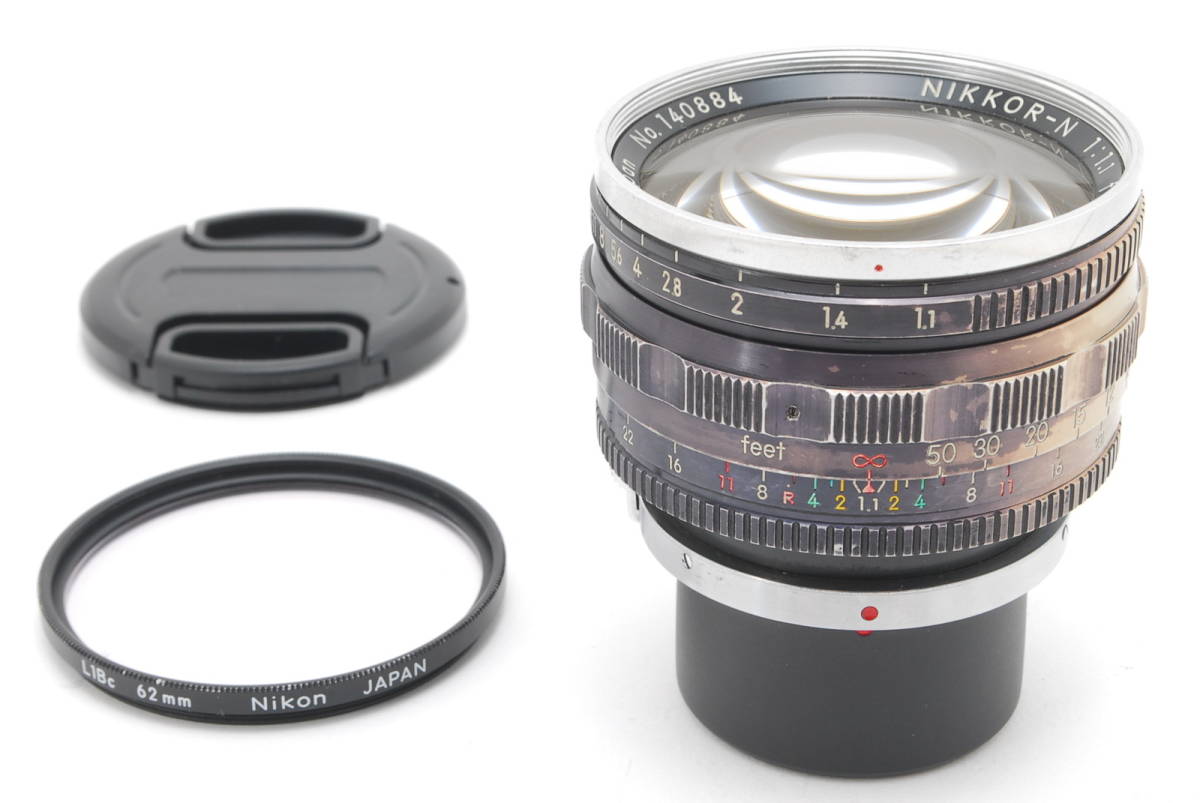 日本光学 Nippon Kogaku S マウント ニコン Nikon Nikkor N 5cm 50mm f1.1 外爪 フード付き #393_画像2