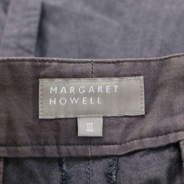 MARGARET HOWELL マーガレットハウエル 通年 シンチバック♪ コットン ワイド パンツ Sz.3　レディース グレー 日本製　K3B00099_8#R_画像6