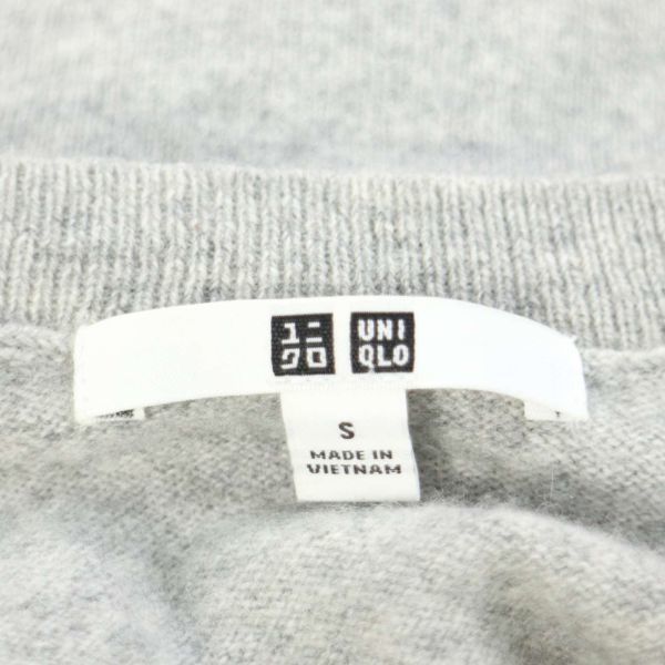 UNIQLO ユニクロ 高級 カシミヤ100%♪ 秋冬 Vネック ニット セーター Sz.S　レディース グレー　K3T00286_9#K_画像5