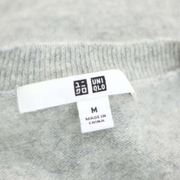 UNIQLO ユニクロ 高級 カシミヤ100%♪ 秋冬 Vネック ニット セーター Sz.M　レディース グレー　K3T00437_9#K_画像5