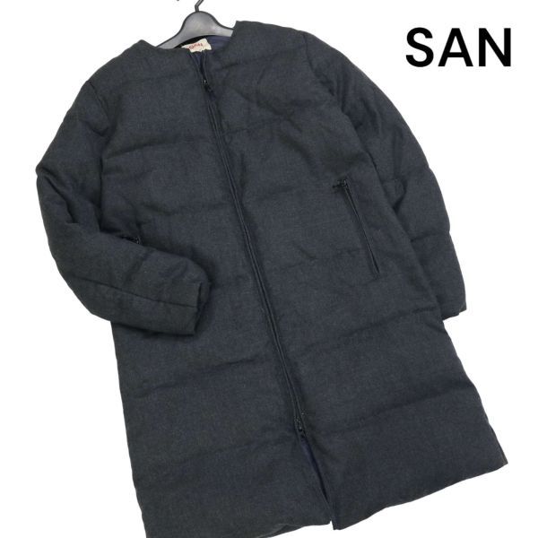 San Francisco サンフランシスコ ハリラン 秋冬♪ ノーカラー ウール ダウン コート Sz.S　レディース グレー　K3T00494_9#N_画像1