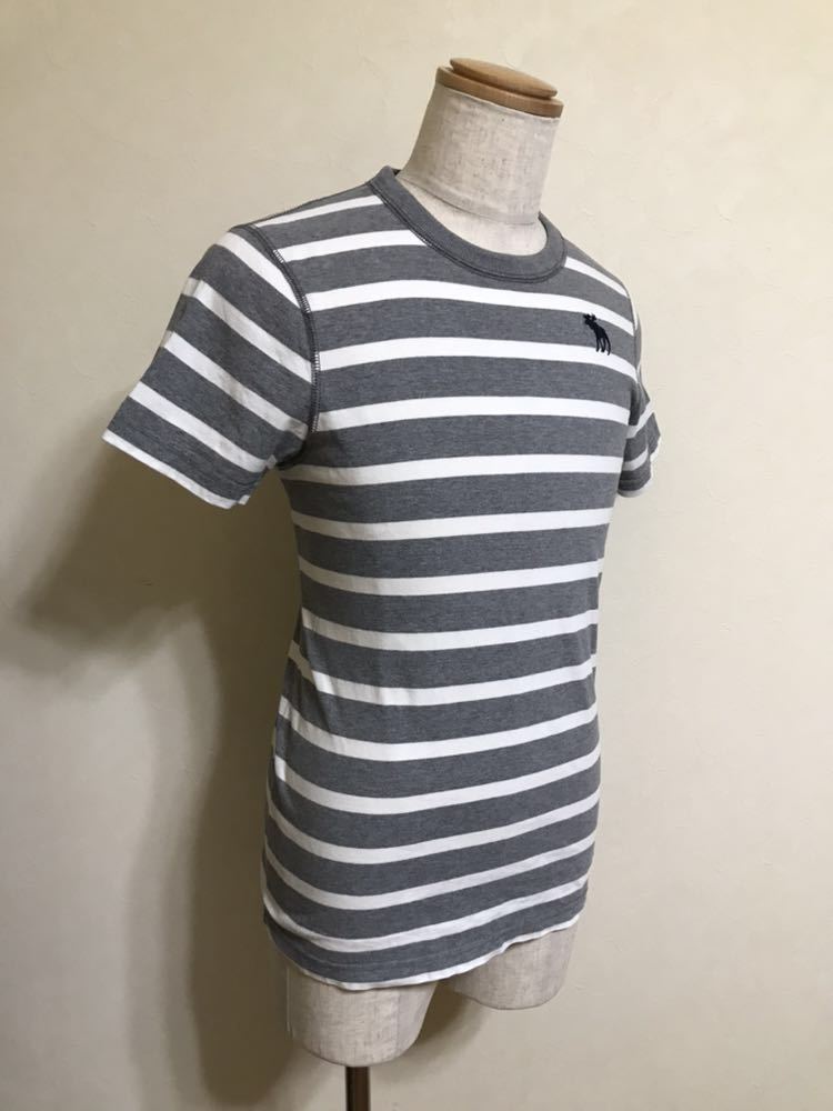 【良品】 Abercrombie & Fitch アバクロンビー&フィッチ アイコン ボーダー クルーネック Tシャツ サイズL 185/104Y 半袖 白 グレー_画像9