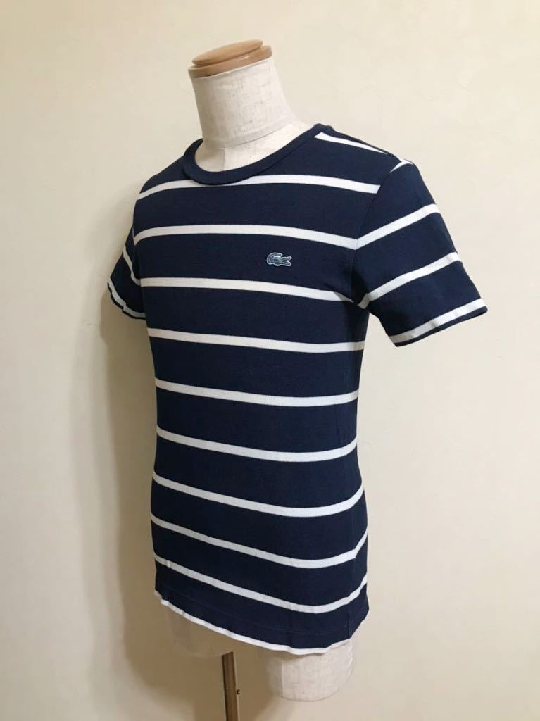 LACOSTE ラコステ ボーダー インディゴ 鹿の子 Tシャツ トップス サイズ2 半袖 TH309E ネイビー ホワイト_画像6