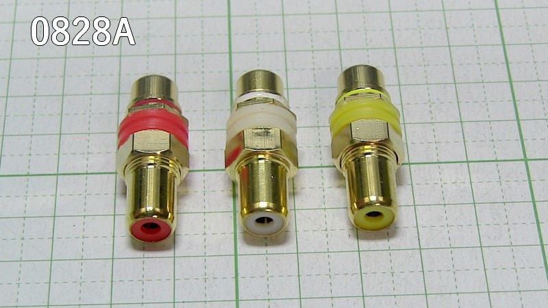 管理番号＝4B078　　　RCAプラグコネクター　　0828A　　真鍮に金メッキ　赤色、白色、黄色　各1個　　計3個セット_画像1