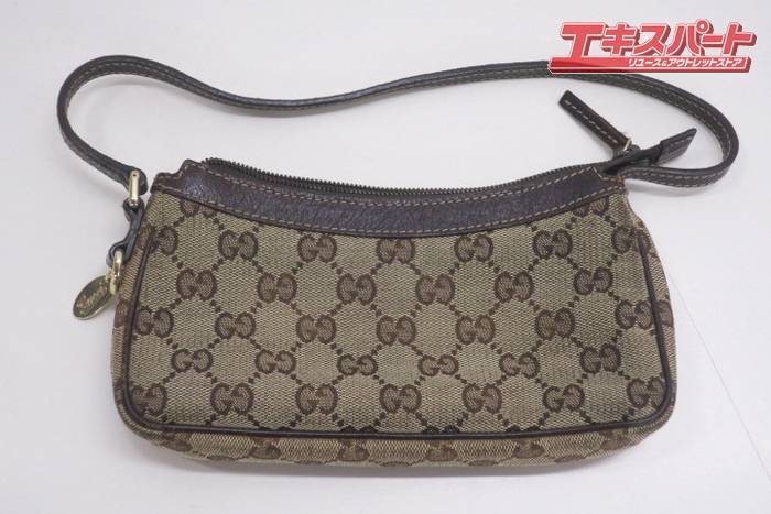 グッチ GUCCI GGキャンバス アクセサリーポーチ ハンドバッグ 154432 ゴールド金具 チャーム ブラウン 戸塚店_画像2