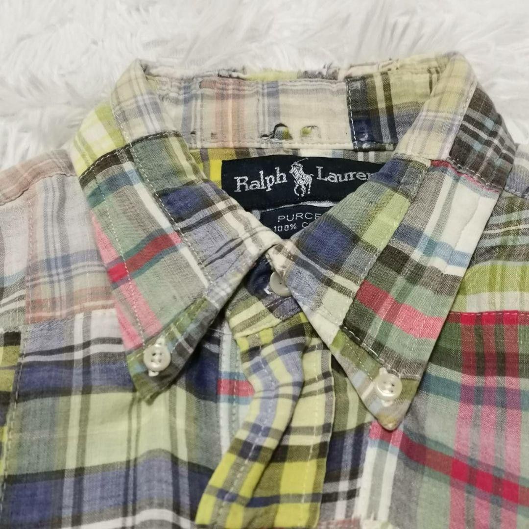 良品 RALPH LAUREN ラルフローレン パッチワーク 長袖シャツ 希少