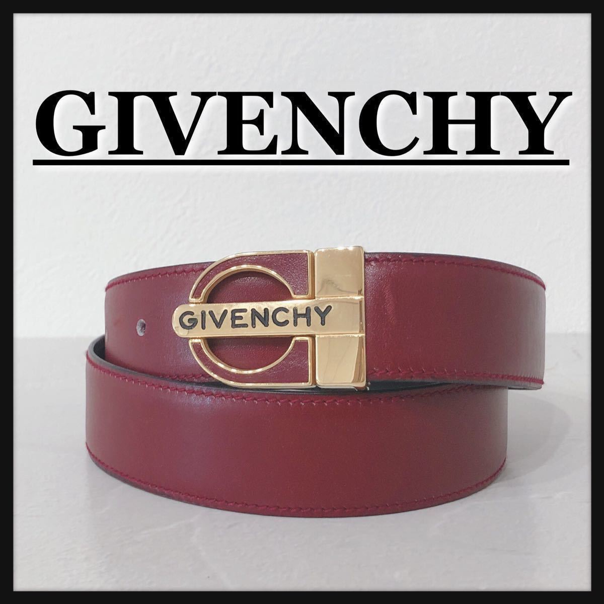 ☆GIVENCHY☆ ジバンシー ベルト レザーベルト バックルベルト ワインレッド ゴールド レザー ロゴ メンズ 男性 紳士 送料無料