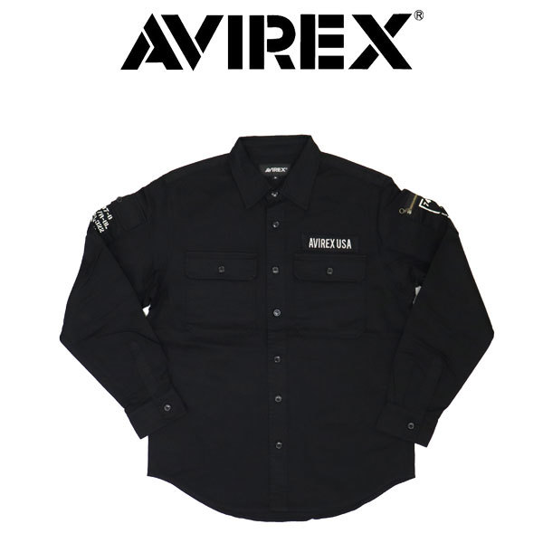 AVIREX (アヴィレックス) 783-3920001 BASIC FATIGUE L/S SHIRT ベーシック ファティーグ ロングスリーブシャツ 010BLACK XXL