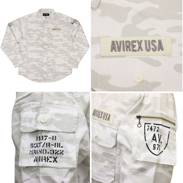 AVIREX (アヴィレックス) 783-3920001 BASIC FATIGUE L/S SHIRT ベーシック ファティーグ ロングスリーブシャツ 012BLACK/CAMO M_AVIREX(アビレックス/アヴィレックス)正規