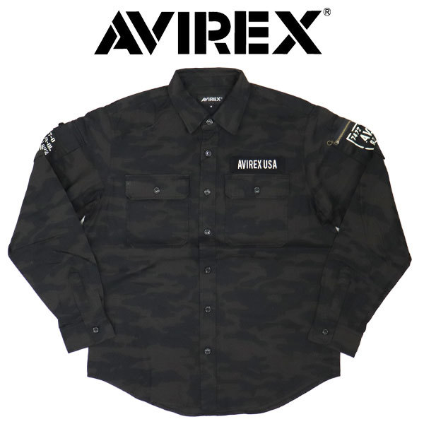 AVIREX (アヴィレックス) 783-3920001 BASIC FATIGUE L/S SHIRT ベーシック ファティーグ ロングスリーブシャツ 012BLACK/CAMO XL