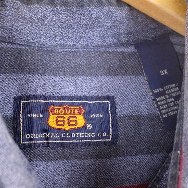 古着 大きいサイズ 00's ROUTE 66 長袖ボタンダウンシャツ メンズUS-3XLサイズ ストライプ柄 紺 ネイビー系 tn-1933n_画像5