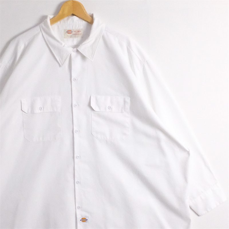 古着 超大きいサイズ ディッキーズ Dickies 長袖ワークシャツ メンズUS-4XLサイズ 無地 白 ホワイト系 tn-1912n