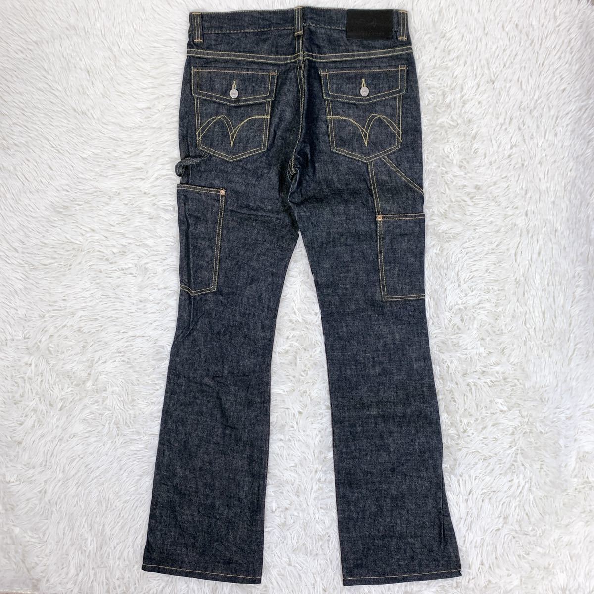 非売品 デニムパンツ ダブルニー レザー切替 レッドムーン MOON RED