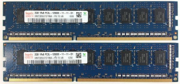 【2GB×2枚セット】低電圧版 Hynix PC3L-12800E 計4GB 1R×8 中古メモリー サーバー用 DDR3 ECC 即決 動作保証【送料無料】の画像1